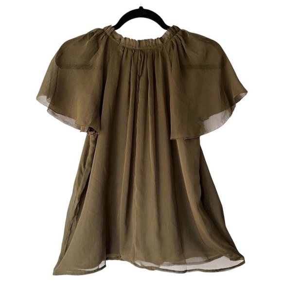ANN TAYLOR | NWOT | SHEER FLUTTER SLEEVE MOSS GREEN LINED TOP PLEATS | X SMALL - Picture 6 of 8